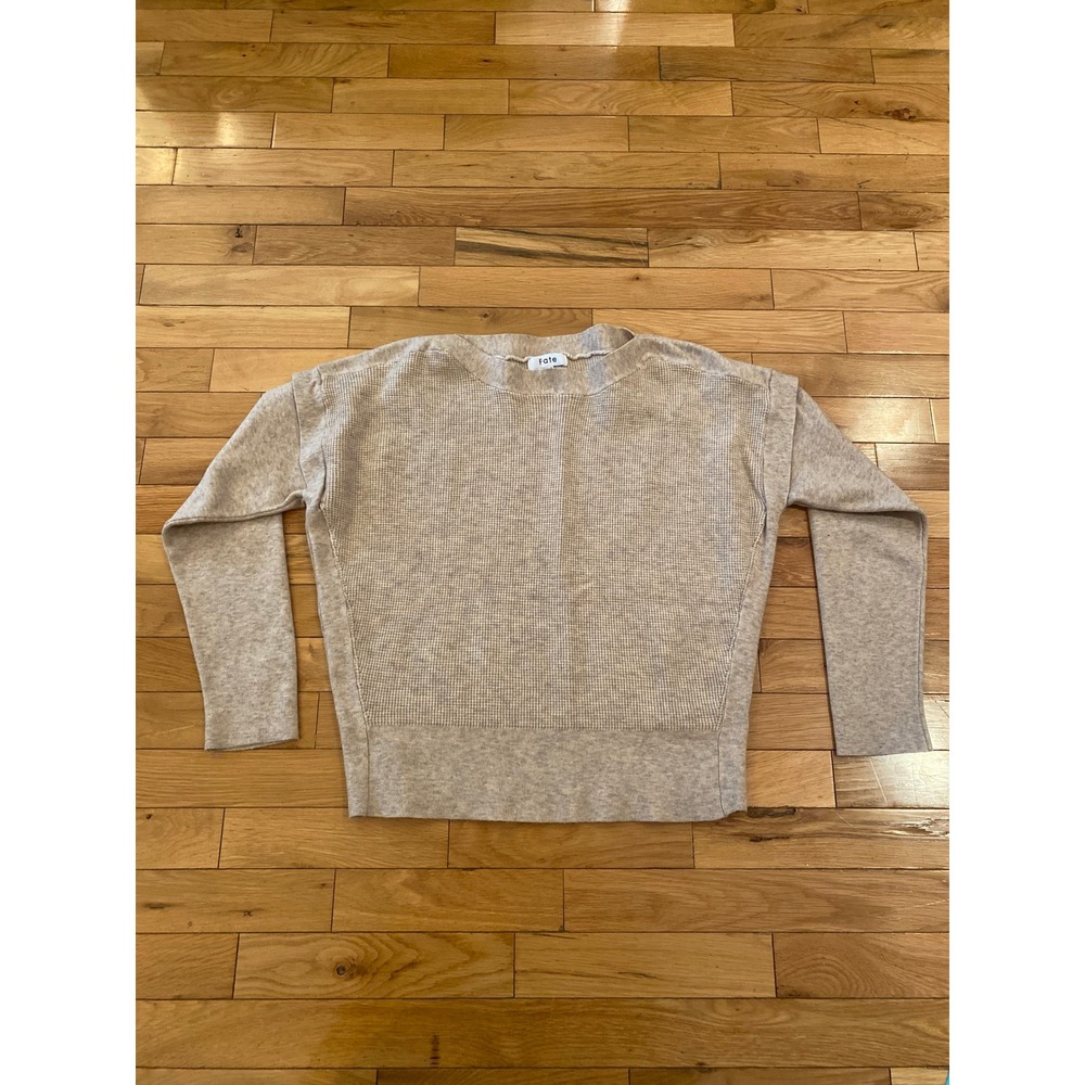 Fate Knit Waffle Knit Crew Neck Pullover Sweater Beige Size L - Picture 1 of 4